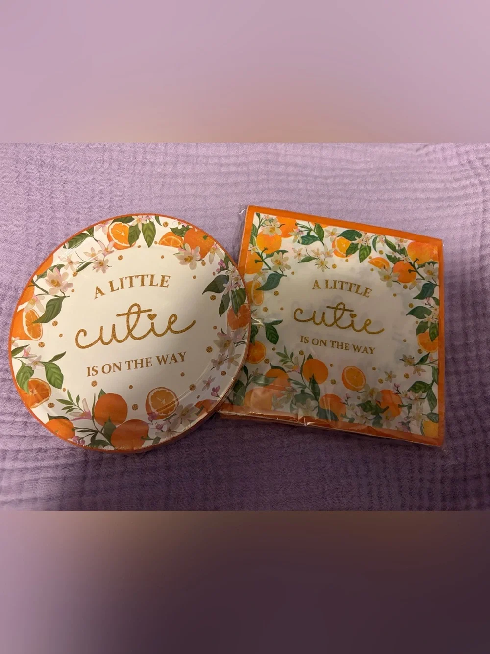A Little Cutie Orange Floral Party Napkins And Plates